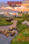 Bigfork, Montana - Painterly - Moose & Mountain at Sunset
