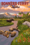 Bonners Ferry, Idaho - Painterly - Moose & Mountain at Sunset