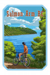 Salmon Arm, British Columbia - Painterly - Biker, Lake & Vineyard - Contour