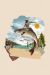 Retro Print Collage - Trout Fishing