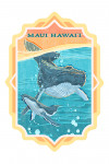 Maui, Hawai'i - Vintage Press - Humpback Whale - Contour