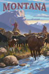 Montana - Painterly - Cowboy Cattle Drive Scene