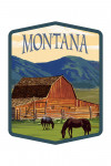 Montana - Painterly - Red Barn & Horses - Contour