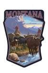 Montana - Painterly - Cowboy Cattle Drive Scene - Contour