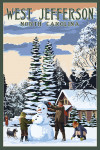 West Jefferson, North Carolina - Painterly - Snowman Scene