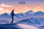 Utah - Lithograph - Skier At The Top