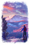 New York - Watercolor Study - Purple Skies - Ski View