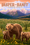 Jasper, Banff, Alberta - Painterly - Mother Bear & Cubs - Canadian Rockies