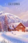 California - Lithograph - Mountain Lodge - Winter Scene