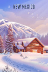 New Mexico - Lithograph - Mountain Lodge - Winter Scene