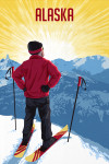 Alaska - Painterly - Skier At Sunrise