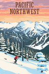 Pacific Northwest - Painterly - Winter Skiers