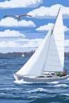Painterly - Sloop Sailboat & Lake