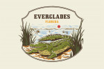 Everglades, Florida - Vintage Linework - Crocodile