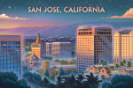 San Jose, California - Lithograph - Skyline at Dusk
