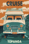 Topanga, California  - Letterpress - Camper Van - Road Trip