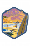 Del Mar, California - Surfers at Sunset - Contour