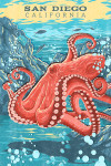 San Diego, California - Vintage Print Press - Octopus