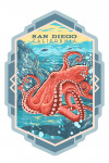 San Diego, California - Vintage Print Press - Octopus - Contour