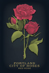 Portland, Oregon - Vintage Flora Noir - Red Rose - City of Roses