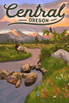 Central Oregon - Painterly - Elk & Mountain Stream at Sunset