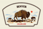 Denver, Colorado - Vintage Linework - Bison