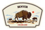 Denver, Colorado- Vintage Linework - Bison - Contour