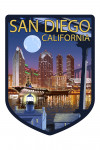 San Diego, California - Skyline at Night - Contour