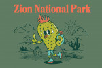 Zion National Park, Utah - Vintage Mascot - Hiking Prickly Pear