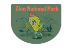 Zion National Park, Utah - Vintage Mascot - Hiking Prickly Pear - Contour