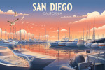 San Diego, California - Lithograph - Home Sweet Harbor - Boats in Marina