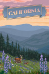 California - Deer & Spring Flowers
