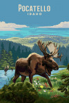 Pocatello, Idaho - Painterly - Moose & Wildflowers