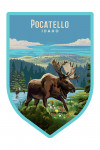 Pocatello, Idaho - Painterly - Moose & Wildflowers - Contour
