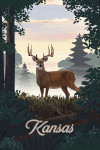 Kansas - Painterly - Deer & Sunrise