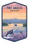 Port Angeles, Washington - Painterly - Orca & Ferry Sunset Scene - Contour
