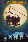 California - Ski Lift & Full Moon with Snowboarder