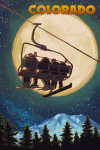 Colorado - Ski Lift & Full Moon with Snowboarder