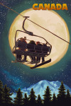 Canada - Ski Lift & Full Moon with Snowboarder