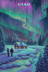 Utah - Lithograph - Northern Lights & Cabin