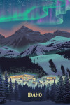 Idaho - Lithograph - Village under Northern Lights