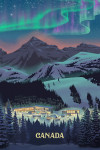 Canada- Lithograph - Village under Northern Lights