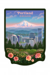 Portland, Oregon - Lithograph - Portland Skyline and Mount Hood - Contour