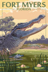 Fort Myers, Florida - Painterly - Alligator Scene