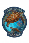 Fort Myers Beach, Florida - Sea Turtle - Art Nouveau - Contour