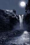 Snoqualmie Falls, Washington - Falls at Night (blue) - Lantern Press Photography