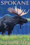 Spokane, Washington - Moose at Night
