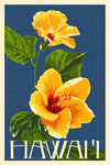 Hawaii - Yellow Hibiscus Flower Letterpress - Lantern Press Artwork