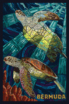 Bermuda - Sea Turtles Mosaic - Lantern Press Poster