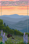Great Smoky Mountains, North Carolina - Spring Flowers & Bear Family - Lantern Press Artwork